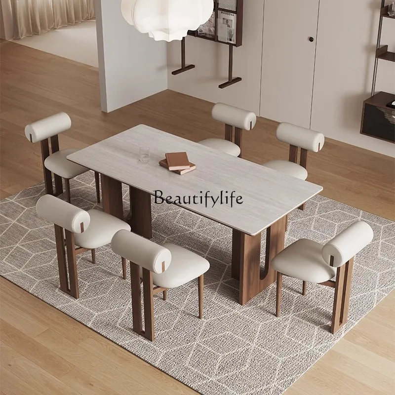 Medieval travertine rock slab dining table Household small apartment black walnut dining table
Medieval travertine rock slab dining table Household small apartment black walnut dining table