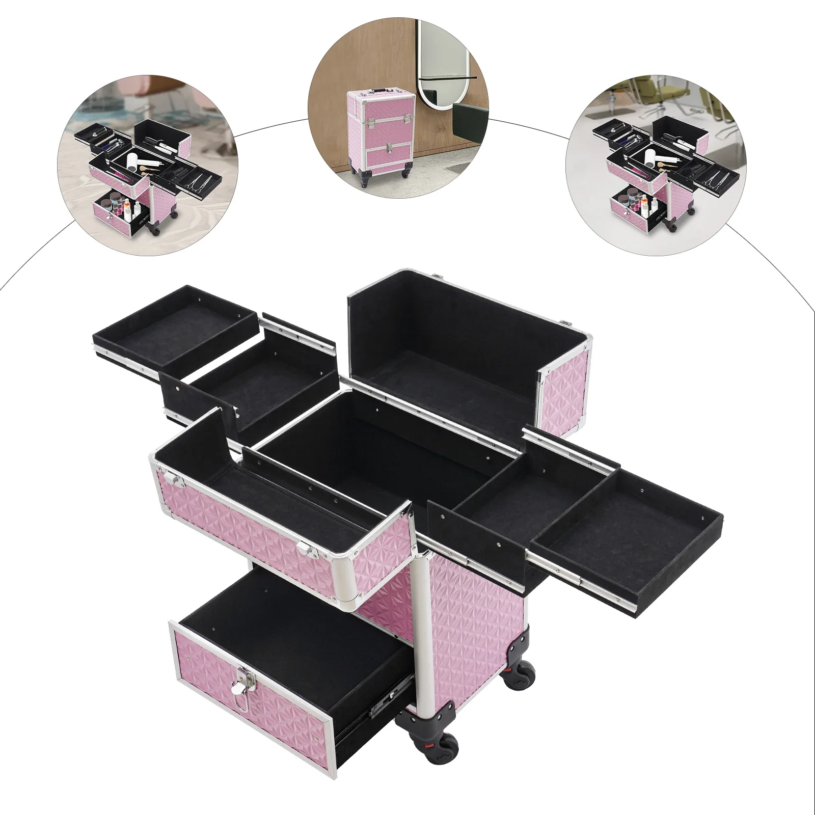 13.4*9.8*18.5inch Rolling Makeup Case With Drawer Travel Trolley Cosmetology Case On Wheel Makeup Storage Salon Barber Case
13.4*9.8*18.5inch Rolling Makeup Case With Drawer Travel Trolley Cosmetology Case On Wheel Makeup Storage Salon Barber Case