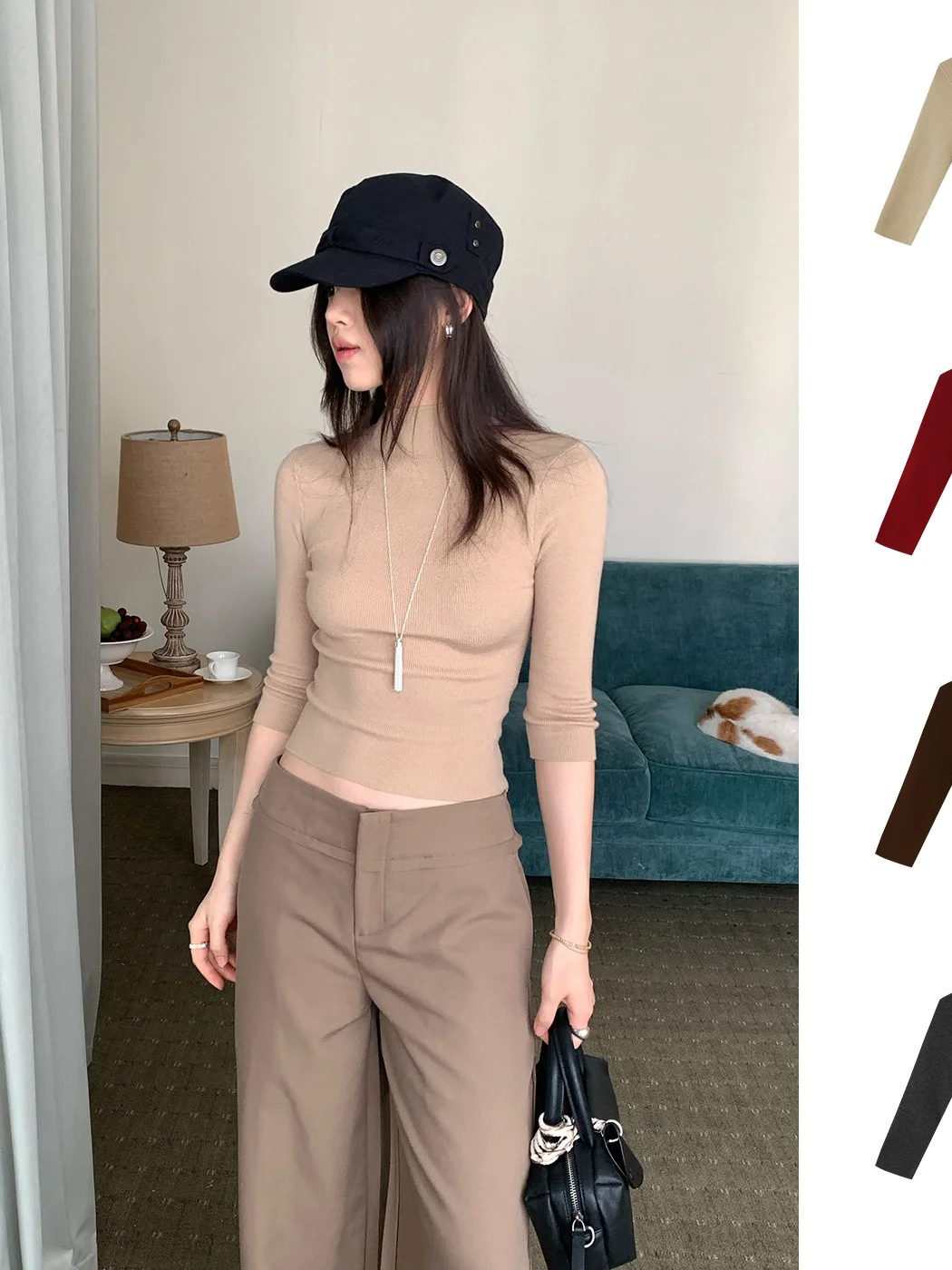 Уютный трикотажный джемпер Sweetknit с высоким воротом и средним рукавом, облегающий крой, из полиэстера, осенний, повседневный, с круглым вырезом
Уютный трикотажный джемпер Sweetknit с высоким воротом и средним рукавом, облегающий крой, из полиэстера, осенний, повседневный, с круглым вырезом