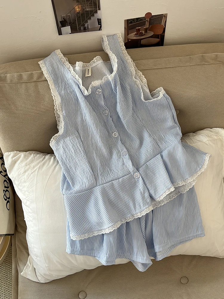 Summer New Stripe Cloud Cotton Women's Spwear Tank Top orts Home Clothes Set Thin Sweet Sle Home Leisure Faion
Summer New Stripe Cloud Cotton Women's Spwear Tank Top orts Home Clothes Set Thin Sweet Sle Home Leisure Faion