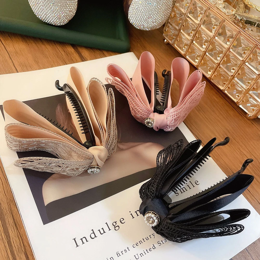 Hair Accessories Temperament Women Pearl Mesh Solid Vertical Clip Ponytail Holder Bow Hairpin Banana Clip
Hair Accessories Temperament Women Pearl Mesh Solid Vertical Clip Ponytail Holder Bow Hairpin Banana Clip