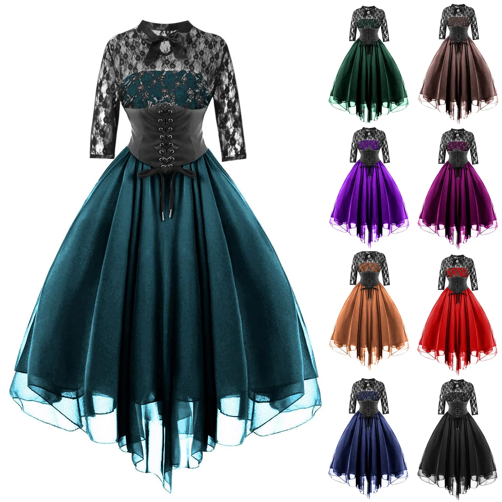 Halloween Costumes Gothic Halter Dress Punk Lace Up High Waist Women Swing Dress Victorian Ball Bow Vintage Corset Cosplay Dress
Halloween Costumes Gothic Halter Dress Punk Lace Up High Waist Women Swing Dress Victorian Ball Bow Vintage Corset Cosplay Dress