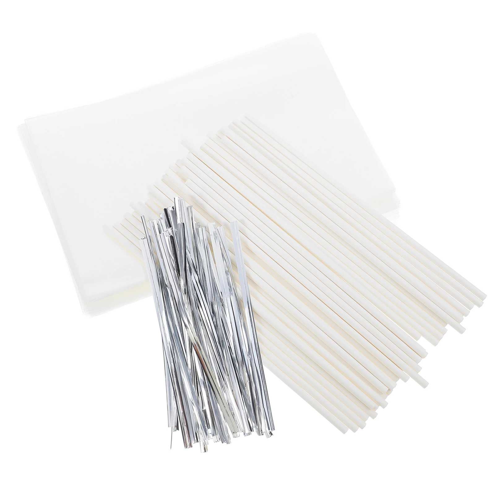 100 Sets Candy Lollipop Cake Decorating Supplies Makers Holder Metal Cakepop Kit White Wrappers with Ties 
100 Sets Candy Lollipop Cake Decorating Supplies Makers Holder Metal Cakepop Kit White Wrappers with Ties