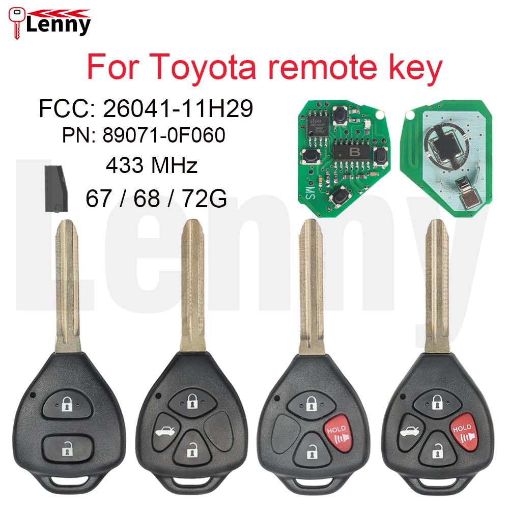 Lenny FCC:26041-11H29 PN:89071-0F060 433MHz 4D67/68/72Gchip car remote For Toyota RAV4 Corolla Europe 2006 2007 2008 2009 2010
Lenny FCC:26041-11H29 PN:89071-0F060 433MHz 4D67/68/72Gchip car remote For Toyota RAV4 Corolla Europe 2006 2007 2008 2009 2010