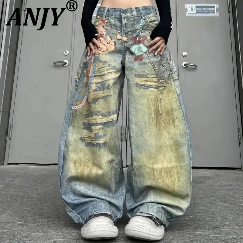 ANJY Spring Autumn New Women American Style Streetwear 3D Digital Print Chain Denim Pants Tide Fashion Ins Wide Leg Jeans A22533
ANJY Spring Autumn New Women American Style Streetwear 3D Digital Print Chain Denim Pants Tide Fashion Ins Wide Leg Jeans A22533