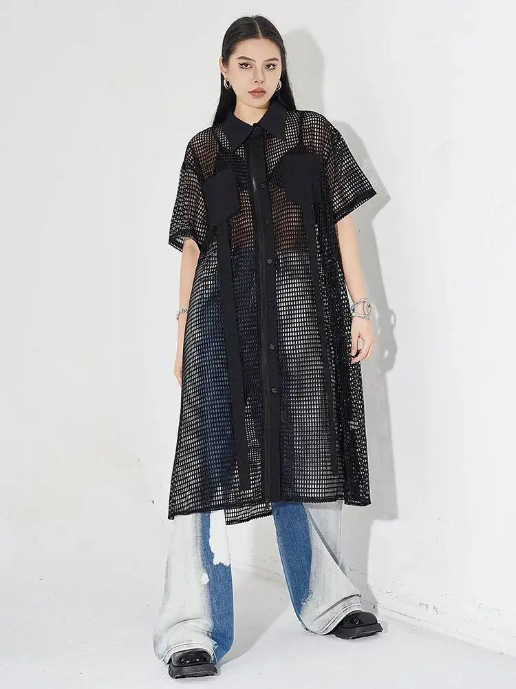 Женское черное сетчатое прозрачное платье-рубашка миди большого размера, новое, с отложным воротником, коротким рукавом, модное, весна-лето
Женское черное сетчатое прозрачное платье-рубашка миди большого размера, новое, с отложным воротником, коротким рукавом, модное, весна-лето