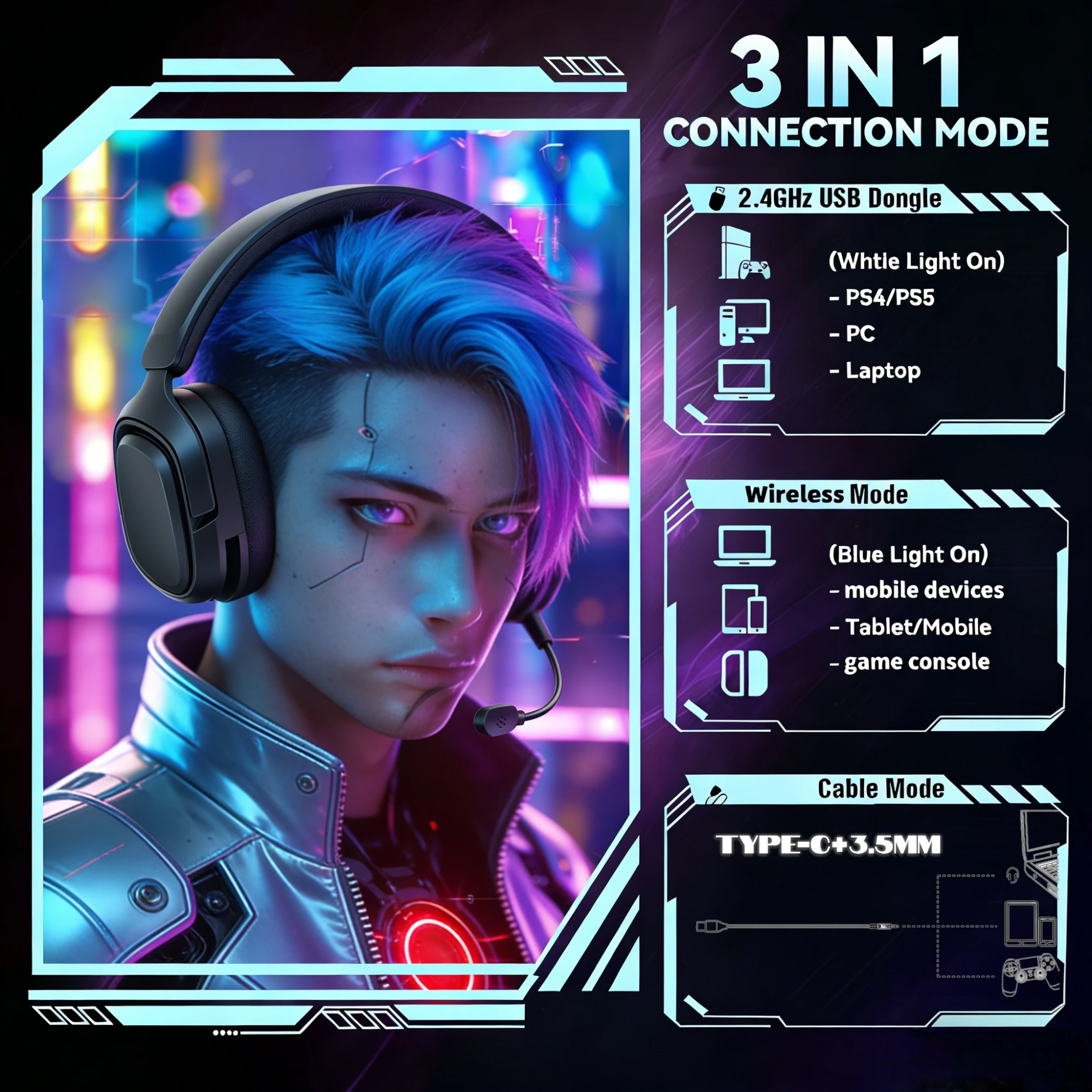 BZUMK triple-mode fully enclosed over-ear headphones, 7.1 surround sound, for both gaming and entertainment, high cost-performan
BZUMK triple-mode fully enclosed over-ear headphones, 7.1 surround sound, for both gaming and entertainment, high cost-performan