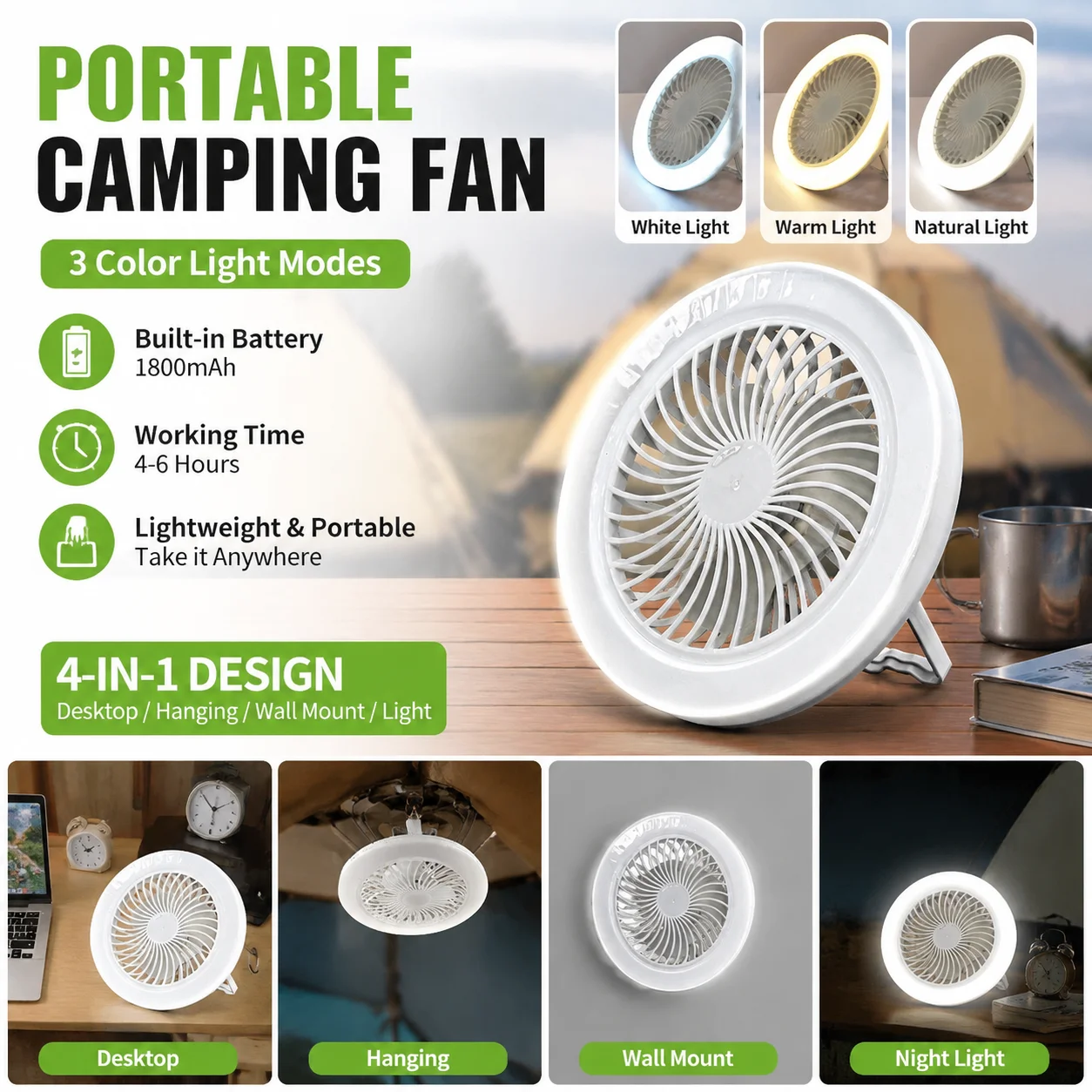 Outdoor Portable Camping Fan - Chargeable, Stand-and-Hang Dual-Use Oscillating Tent Fan Light with Desk Illumination Function
Outdoor Portable Camping Fan - Chargeable, Stand-and-Hang Dual-Use Oscillating Tent Fan Light with Desk Illumination Function