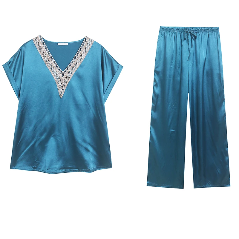 Elegant Silk Ladies' Casual V-Neck Short Sleeve Home Clothes Sleepwear Set Loose Comfortable Soft Polyester Fiber Spring Summer
Elegant Silk Ladies' Casual V-Neck Short Sleeve Home Clothes Sleepwear Set Loose Comfortable Soft Polyester Fiber Spring Summer