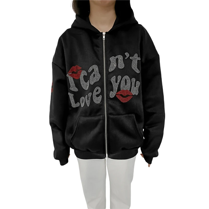 Rhinestone Sweatshirts y2k Aesthetic Women Letter Lips Pattern Zip Up Long Sleeve Tops with Pockets Gothic Hoodies Streetwear
Rhinestone Sweatshirts y2k Aesthetic Women Letter Lips Pattern Zip Up Long Sleeve Tops with Pockets Gothic Hoodies Streetwear
