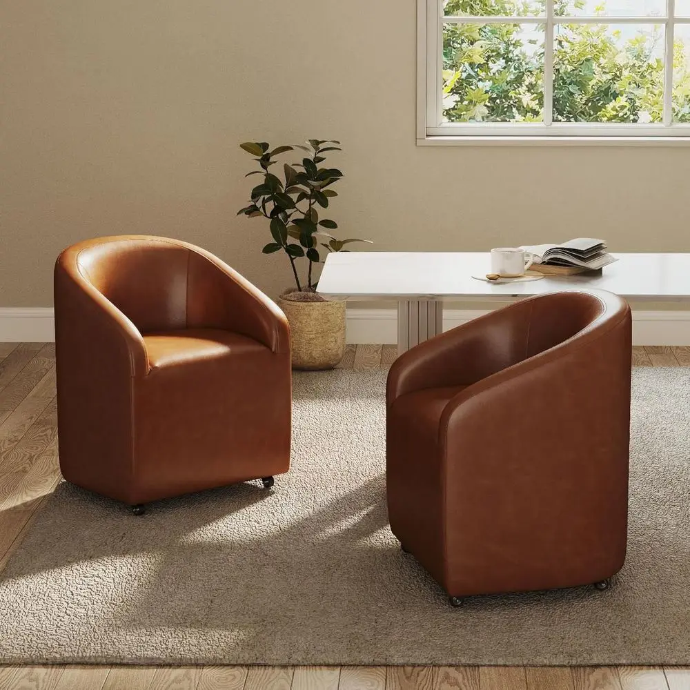 Upholstered Swivel Dining Chairs with Casters, Set of 2, Brown Leather for Kitchen or Living Room
Upholstered Swivel Dining Chairs with Casters, Set of 2, Brown Leather for Kitchen or Living Room