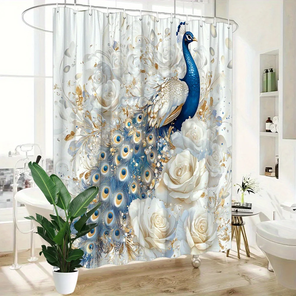 Blue Peacock with White Roses Shower Curtain 3D Artistic Design Waterproof Bath Decor Royal Luxury Bathroom Curtains
Blue Peacock with White Roses Shower Curtain 3D Artistic Design Waterproof Bath Decor Royal Luxury Bathroom Curtains