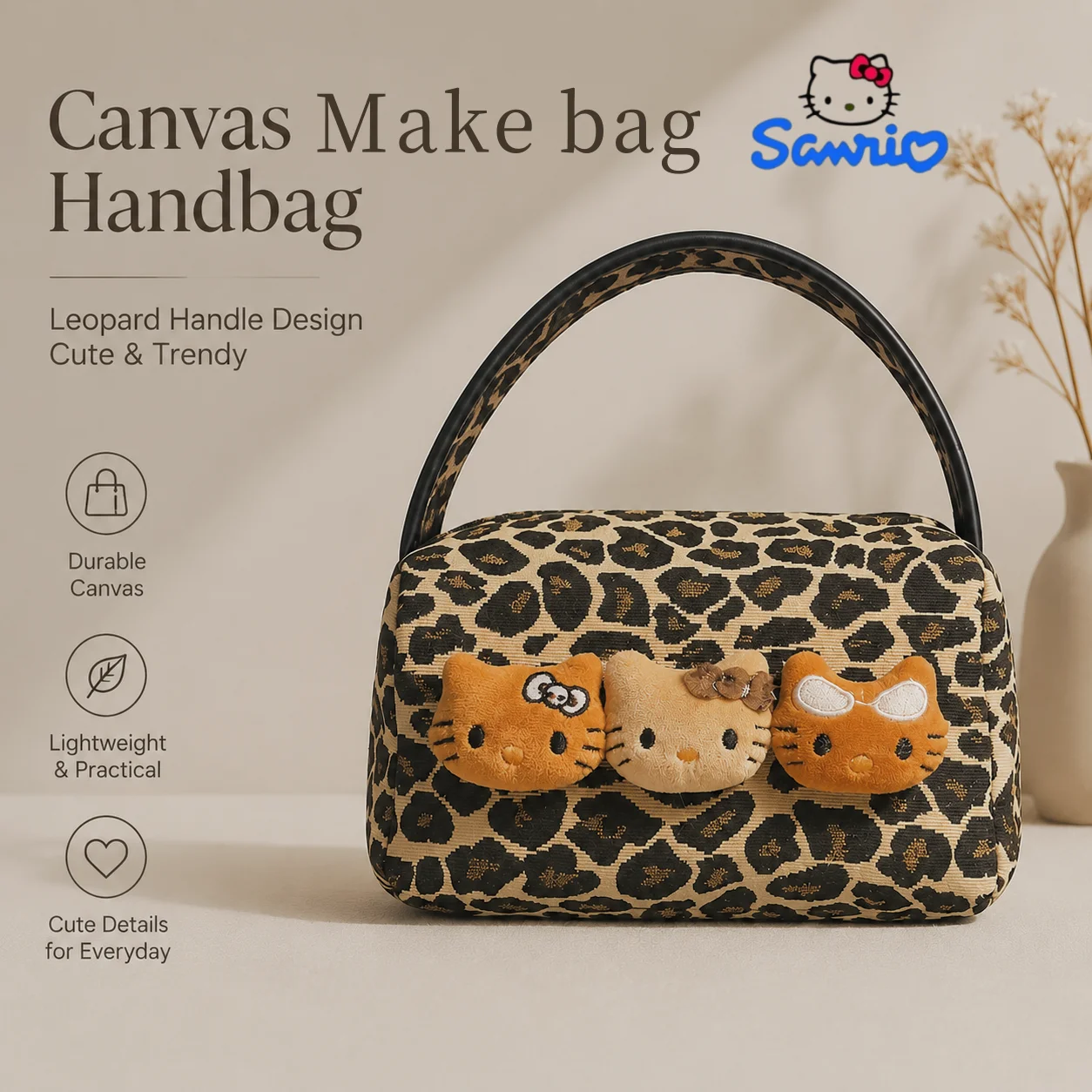 Sanrio Hello Kitty Canvas Handbag Leopard Print Travel Makeup Bag Toiletry Bag Organizer Cosmetic Pouch Cute Cartoon Storage Bag
Sanrio Hello Kitty Canvas Handbag Leopard Print Travel Makeup Bag Toiletry Bag Organizer Cosmetic Pouch Cute Cartoon Storage Bag