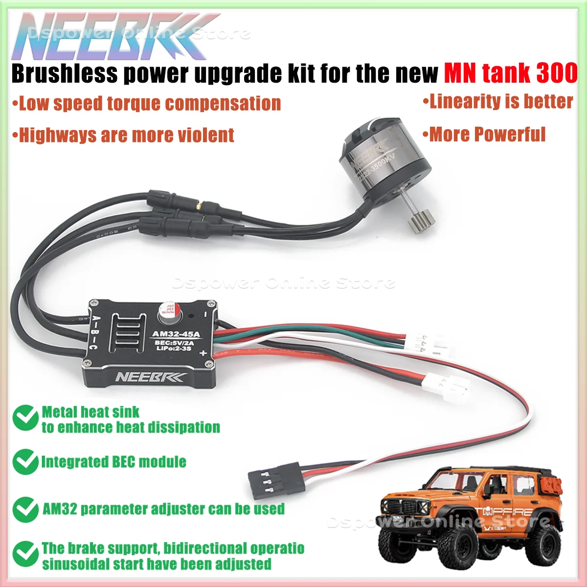 NEEBRC 2322 3500KV 2600KV Outrunner Бесщеточный двигатель AM32 45A ESC для нового MN Tank 300 1/12 RC Альпинистский автомобиль Запчасти для внедорожников
NEEBRC 2322 3500KV 2600KV Outrunner Бесщеточный двигатель AM32 45A ESC для нового MN Tank 300 1/12 RC Альпинистский автомобиль Запчасти для внедорожников