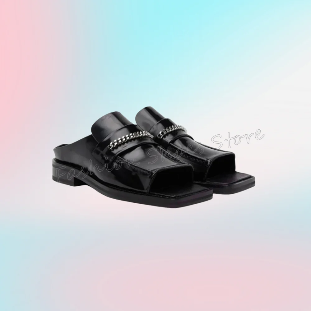 Black Square Open Toe Men's Slippers Chaon Decor Chunky Comfortable Soft Shoes Patent Leather Summer Casual Flats Shoes for Men
Black Square Open Toe Men's Slippers Chaon Decor Chunky Comfortable Soft Shoes Patent Leather Summer Casual Flats Shoes for Men