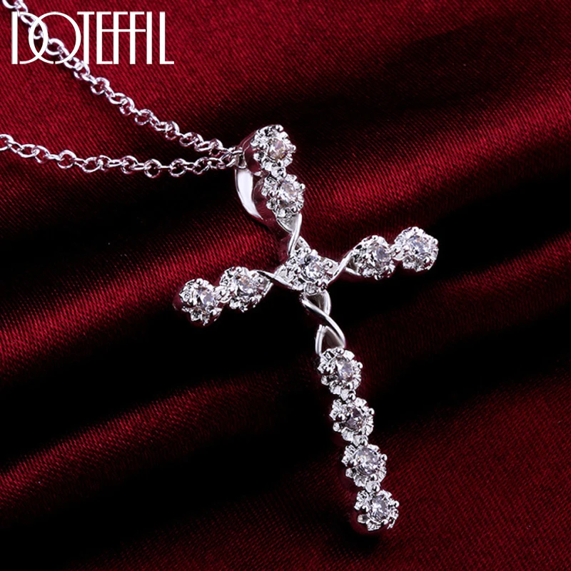 DOTEFFIL 925 Sterling Silver White AAA Zircon Cross Necklace 18-30 Inch Chain For Woman Fashion Wedding Charm Jewelry
DOTEFFIL 925 Sterling Silver White AAA Zircon Cross Necklace 18-30 Inch Chain For Woman Fashion Wedding Charm Jewelry