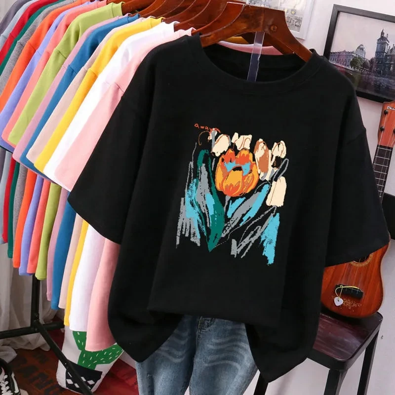 Plus Size 6XL 150KG Summer Women's Floral Painting T shirt Black White O Neck Basic Tops Short Sleeve Flower Tees
Plus Size 6XL 150KG Summer Women's Floral Painting T shirt Black White O Neck Basic Tops Short Sleeve Flower Tees