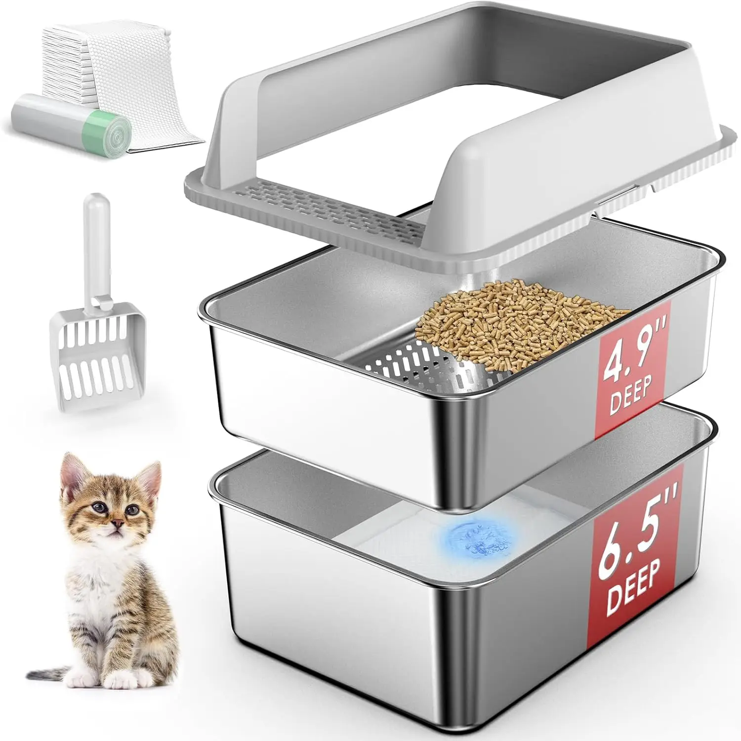 Stainless Steel Litter Box with Lid, Sifting Litter Box for Pine Pellets, 17.3”×13.4”×10.5” Enclosed Metal Litter
Stainless Steel Litter Box with Lid, Sifting Litter Box for Pine Pellets, 17.3”×13.4”×10.5” Enclosed Metal Litter