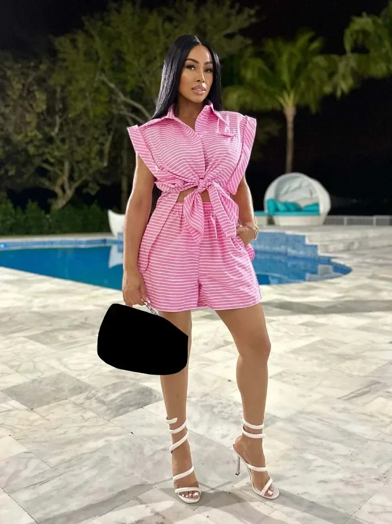 GUWU Fashion Striped Women's Set Sleeveless Side Split Shirt and Shorts Suit Summer Chic Two 2 Piece Set Outfits Tracksuit
GUWU Fashion Striped Women's Set Sleeveless Side Split Shirt and Shorts Suit Summer Chic Two 2 Piece Set Outfits Tracksuit