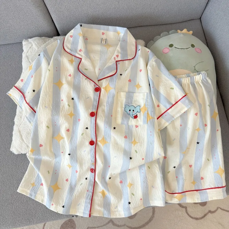 Embroidery Elephant Y2K Kawaii Women's Pajamas Set Striped Star Heart Print Two Piece Set Pajamas Summer New Casual Sleepwear
Embroidery Elephant Y2K Kawaii Women's Pajamas Set Striped Star Heart Print Two Piece Set Pajamas Summer New Casual Sleepwear