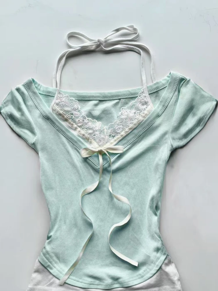 Y2k Aesthetic Fake Two Pieces Halter Bandage T-shirts Summer Women Lace Patchwork Crop Tees Streetwear Grunge Bow Bodycon Tops
Y2k Aesthetic Fake Two Pieces Halter Bandage T-shirts Summer Women Lace Patchwork Crop Tees Streetwear Grunge Bow Bodycon Tops