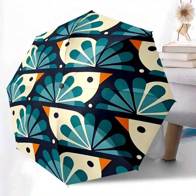 Автоматический складной зонт с узором в виде листьев (бирюзовый, оранжевый, черный, белый) - компактный, 8-спицевый, прочный.
Автоматический складной зонт с узором в виде листьев (бирюзовый, оранжевый, черный, белый) - компактный, 8-спицевый, прочный.
