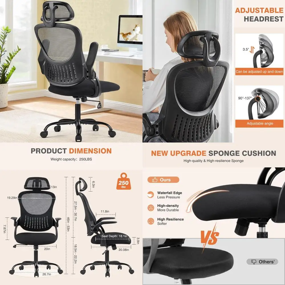 Sweetcrispy Office Computer Desk Chair, Ergonomic High-Back Mesh Rolling Work Chairs with Wheels and Adjustable Headrests, Comfo
Sweetcrispy Office Computer Desk Chair, Ergonomic High-Back Mesh Rolling Work Chairs with Wheels and Adjustable Headrests, Comfo