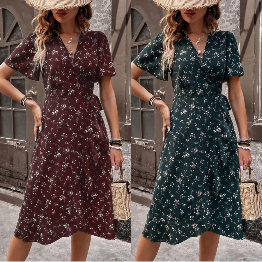 【New style】Real shot in stock new hot selling floral wrap body lace waist waist V-neck dress
【New style】Real shot in stock new hot selling floral wrap body lace waist waist V-neck dress