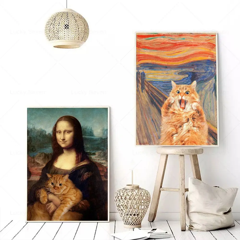 Screaming Cat With Fluid Sky Canvas Painting Posters Mona Lisa and Cute Cats Wall Poster for Living Room Home Decor Unique Gift
Screaming Cat With Fluid Sky Canvas Painting Posters Mona Lisa and Cute Cats Wall Poster for Living Room Home Decor Unique Gift