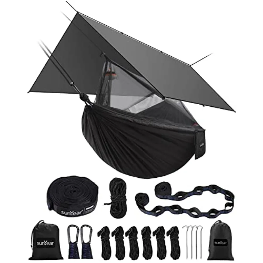 Hammock Camping with Rain Fly Tarp and Net, Portable Camping Hammock Double Tree Hammock Outdoor Indoor Backpacking Travel and
Hammock Camping with Rain Fly Tarp and Net, Portable Camping Hammock Double Tree Hammock Outdoor Indoor Backpacking Travel and