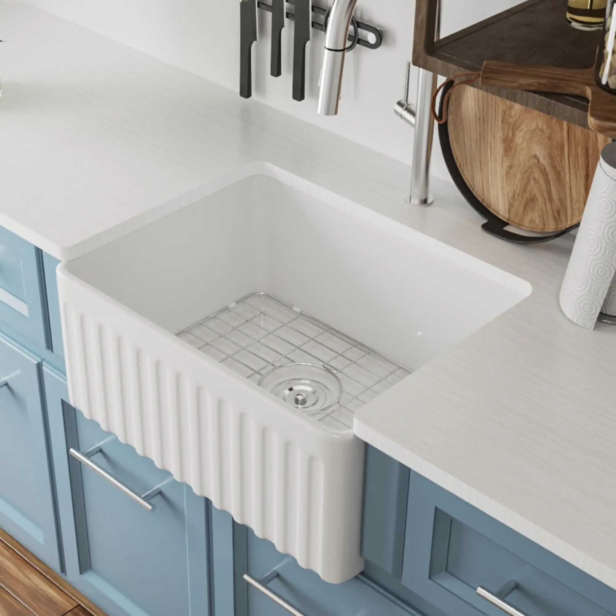 33 Inch White Fireclay Apron Sink With Grid And Strainer, Single Bowl Deep Drop-In Undermount Reversible Design
33 Inch White Fireclay Apron Sink With Grid And Strainer, Single Bowl Deep Drop-In Undermount Reversible Design