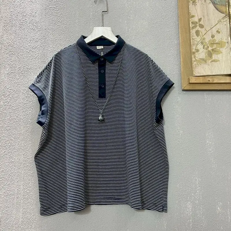 Shoulder Sleeves Striped T-shirts for Women Summer Trend Thin Loose Tops Japanese Simple Versatile Sleeveless Polo Shirt Women
Shoulder Sleeves Striped T-shirts for Women Summer Trend Thin Loose Tops Japanese Simple Versatile Sleeveless Polo Shirt Women
