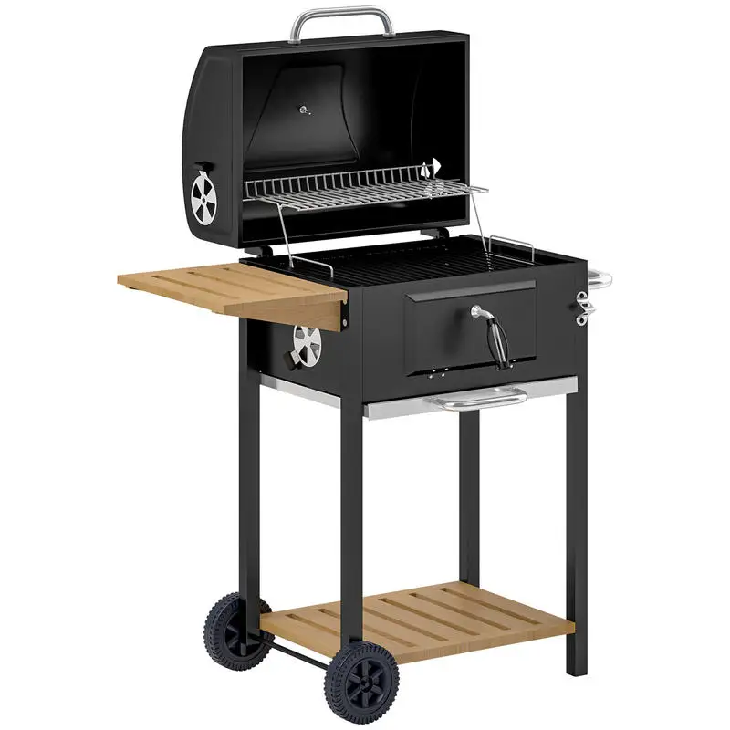 Charcoal BBQ Grill, Outdoor Portable Cooker for Camping or Backyard Picnic, Barbecue Grill with Side Table, Bottom Storage Shelf, Wheels and Handle, Black
Charcoal BBQ Grill, Outdoor Portable Cooker for Camping or Backyard Picnic, Barbecue Grill with Side Table, Bottom Storage Shelf, Wheels and Handle, Black