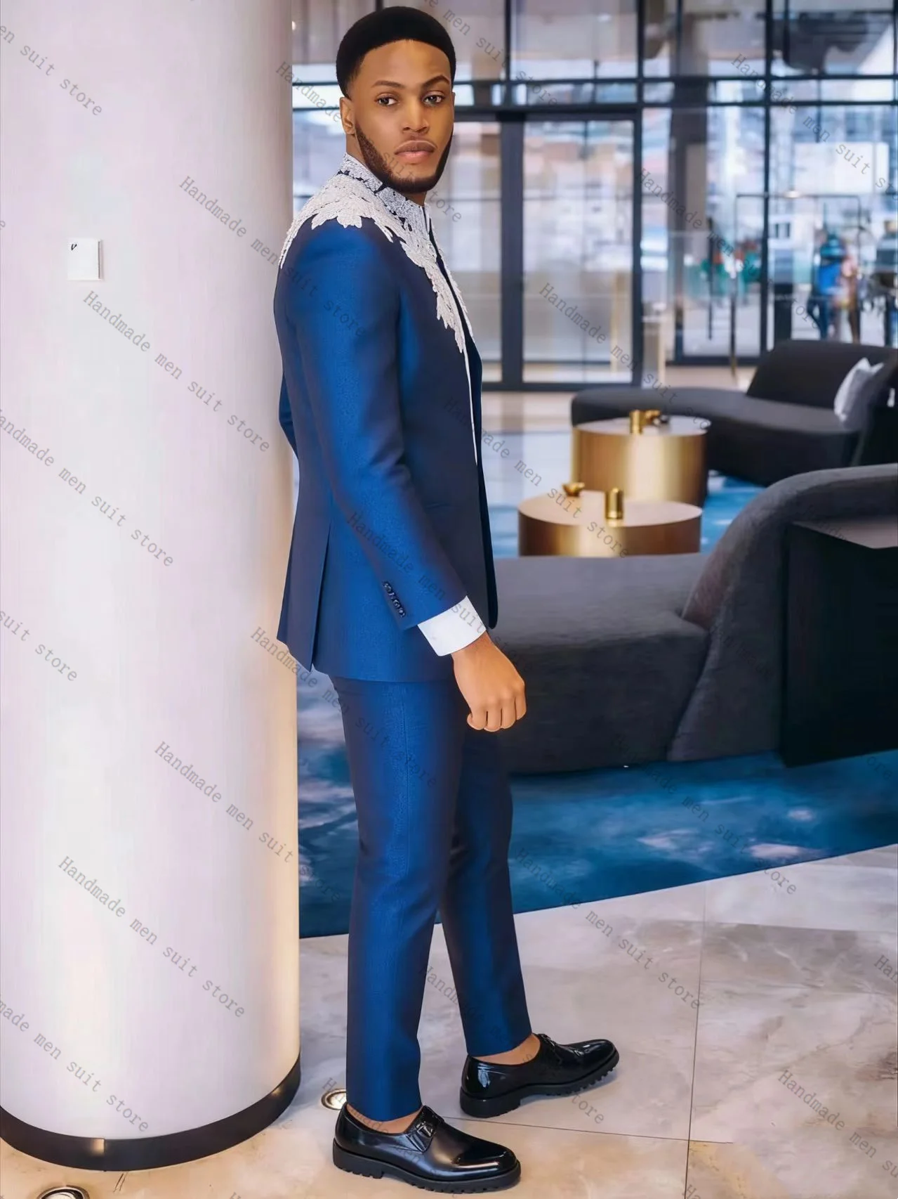 Blue Men Suit Set 2 Piece Blazer+Cotton Pants Appliqued Prom Wedding Tuxedos Coat Customized Formal Office Fashion Jacket
Blue Men Suit Set 2 Piece Blazer+Cotton Pants Appliqued Prom Wedding Tuxedos Coat Customized Formal Office Fashion Jacket