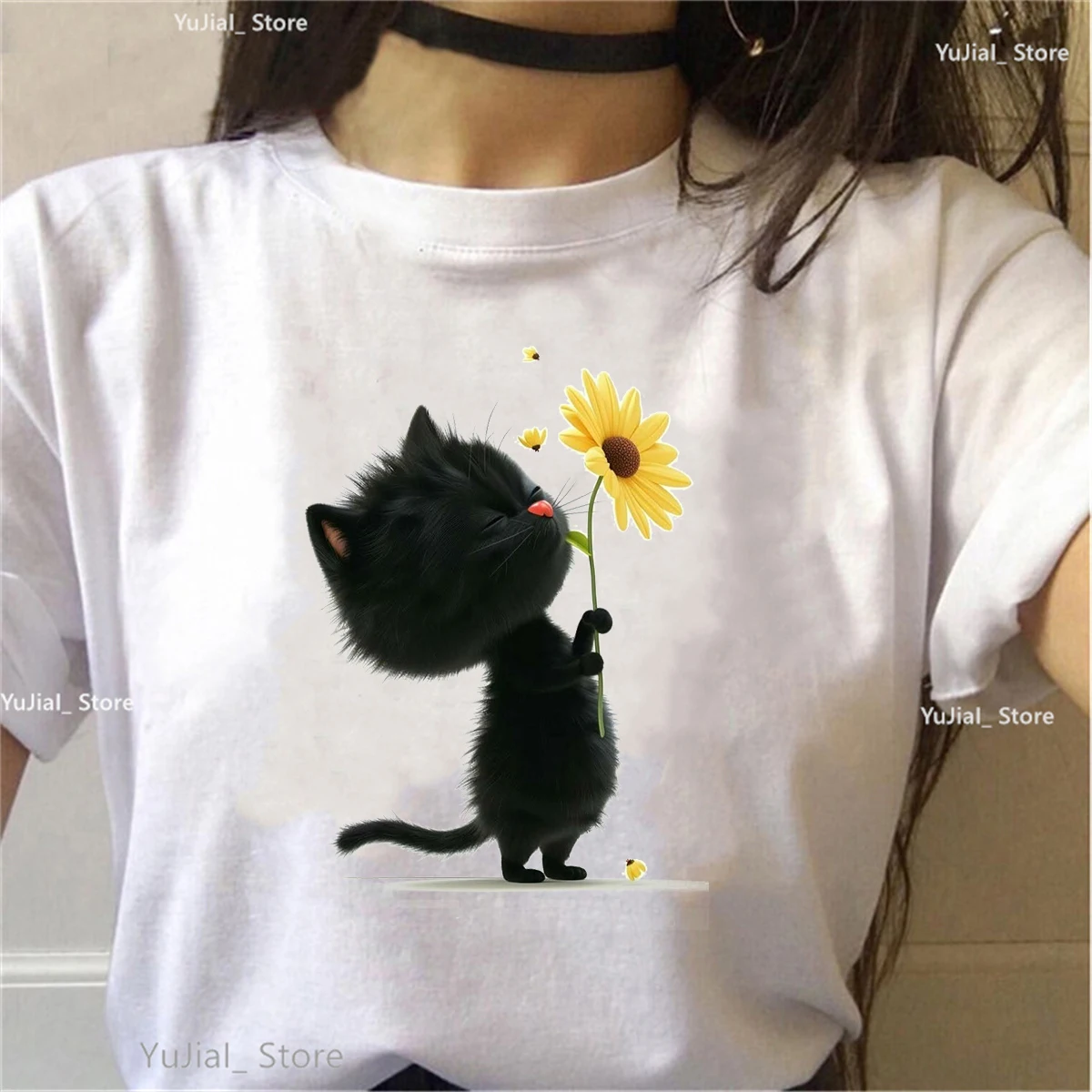 Black Cat Loves Sunflower Animal Printed T Shirt Women Kawaii Funny Casual T-Shirt Girls Summer White/Pink/Grey Tshirt Female
Black Cat Loves Sunflower Animal Printed T Shirt Women Kawaii Funny Casual T-Shirt Girls Summer White/Pink/Grey Tshirt Female