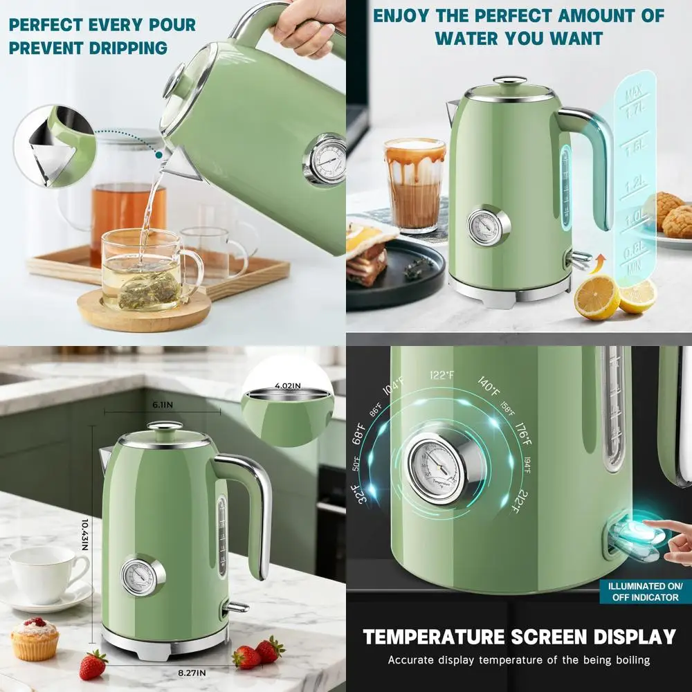 1500W Stainless Steel Electric Kettle, 57oz Capacity, Thermometer, Fast Heating, Cordless, LED Indicator, Auto Shut-Off & Boil D
1500W Stainless Steel Electric Kettle, 57oz Capacity, Thermometer, Fast Heating, Cordless, LED Indicator, Auto Shut-Off & Boil D