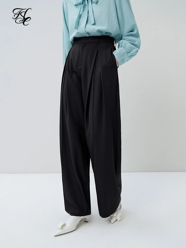 FSLE Autumn New High Waist Wide Leg Full Length Women Trousers Pleated Design Black All-Match Female Twill Pants Solid Trouser
FSLE Autumn New High Waist Wide Leg Full Length Women Trousers Pleated Design Black All-Match Female Twill Pants Solid Trouser