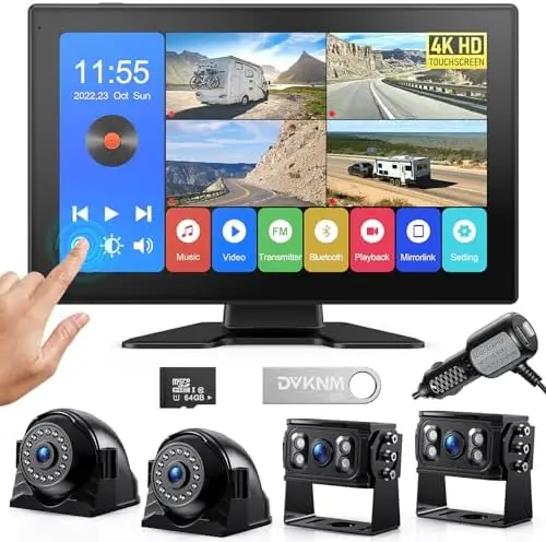 4K RV Backup Camera System - 10.1" Touchscreen, 4x 1080P Cameras, DVR, Bluetooth, IP69 Waterproof
4K RV Backup Camera System - 10.1" Touchscreen, 4x 1080P Cameras, DVR, Bluetooth, IP69 Waterproof