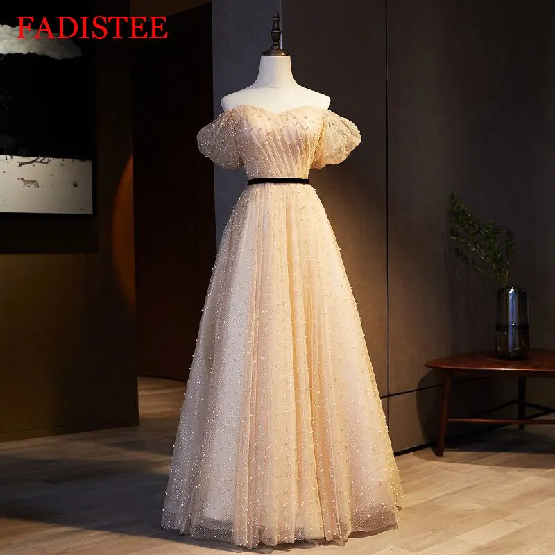 Evening Dresses Party Gowns Women's Dress Floor Length Robe Soirée Femme Pears Tulle Off The Shoulder A-line Dress
Evening Dresses Party Gowns Women's Dress Floor Length Robe Soirée Femme Pears Tulle Off The Shoulder A-line Dress