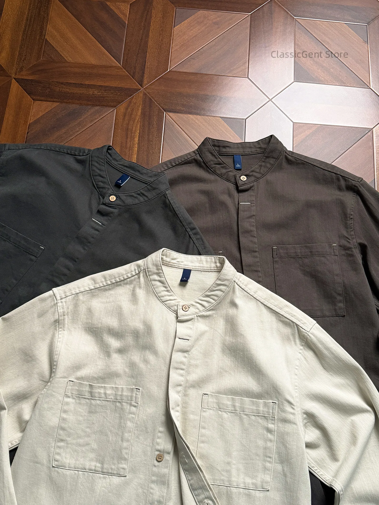 Soft to the touch, modified neck Zhongshan collar 7OZ long-sleeved shirt 11 pcs pure cotton to absorb sweat
Soft to the touch, modified neck Zhongshan collar 7OZ long-sleeved shirt 11 pcs pure cotton to absorb sweat