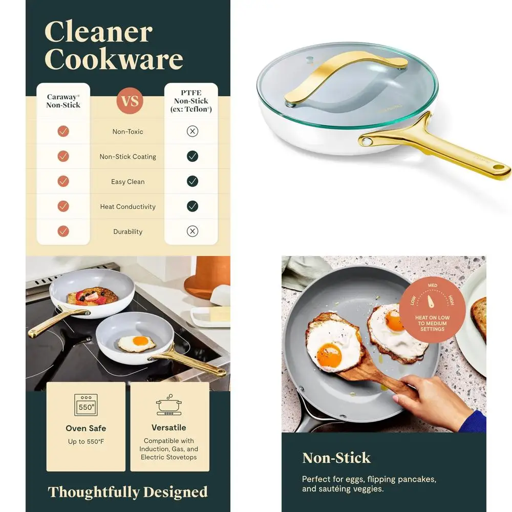 Керамическая сковорода с антипригарным покрытием и стеклянной крышкой, 2,7 л, 10,5 дюймов, без ПТФЭ, для использования в духовке, подходит для всех типов плит, белая
Керамическая сковорода с антипригарным покрытием и стеклянной крышкой, 2,7 л, 10,5 дюймов, без ПТФЭ, для использования в духовке, подходит для всех типов плит, белая