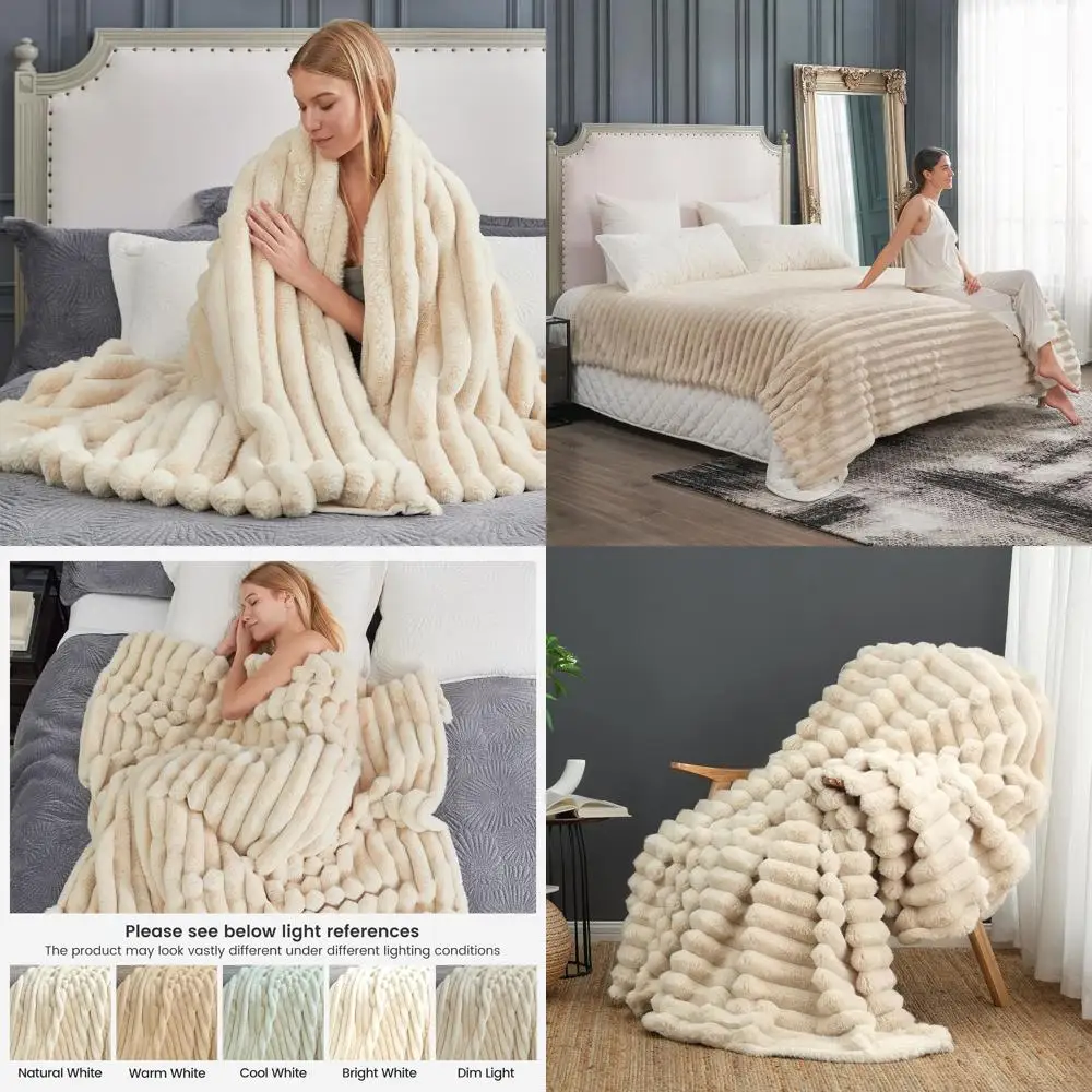 Cozy Plush Striped Faux Fur Throw Blanket, 90x90 Inches, Beige for Sofa, Bedroom, Living Room
Cozy Plush Striped Faux Fur Throw Blanket, 90x90 Inches, Beige for Sofa, Bedroom, Living Room