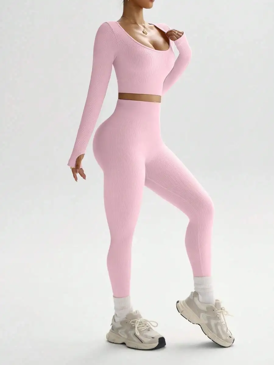 Seamless High Stretch Thumb Hole Sports Top And Leggings Set For Women Workout
Seamless High Stretch Thumb Hole Sports Top And Leggings Set For Women Workout
