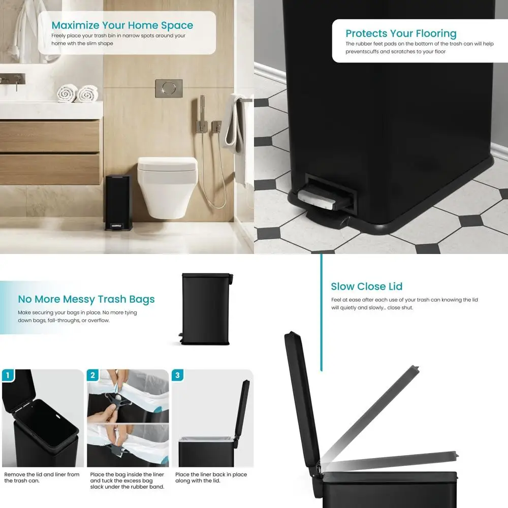 Matte Black 4-Gallon Step-On Trash Can with Soft-Closing Lid and Removable Inner Bucket
Matte Black 4-Gallon Step-On Trash Can with Soft-Closing Lid and Removable Inner Bucket