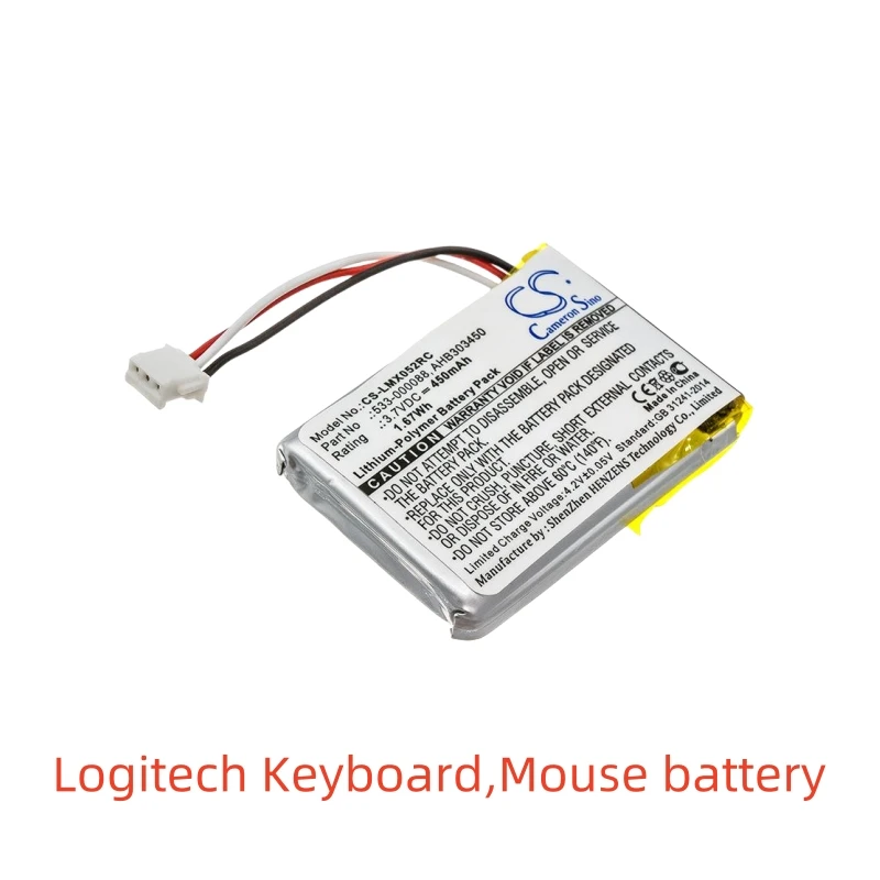 Li-Polymer rechargeable battery for Logitech Keyboard Mouse,3.7V,450mAh,MX Master 2, 3, MX Anywhere 2, M-RO052, 910-004362
Li-Polymer rechargeable battery for Logitech Keyboard Mouse,3.7V,450mAh,MX Master 2, 3, MX Anywhere 2, M-RO052, 910-004362