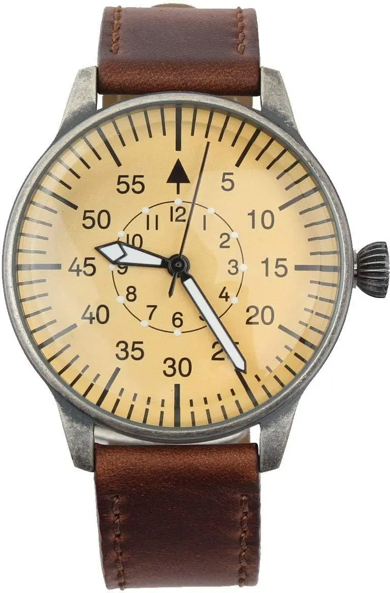 Vintage Aviator Watch with Brown Leather Strap, Easy to Read Analog Quartz for Men
Vintage Aviator Watch with Brown Leather Strap, Easy to Read Analog Quartz for Men