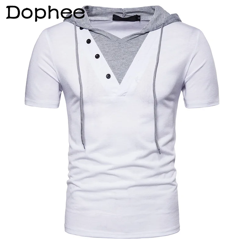 Thin 2024 Summer Men's Fashionable Personality T-Shirt V-neck Trendy Male Hooded T-Shirts Drawstring Short Sleeve T-shirts
Thin 2024 Summer Men's Fashionable Personality T-Shirt V-neck Trendy Male Hooded T-Shirts Drawstring Short Sleeve T-shirts