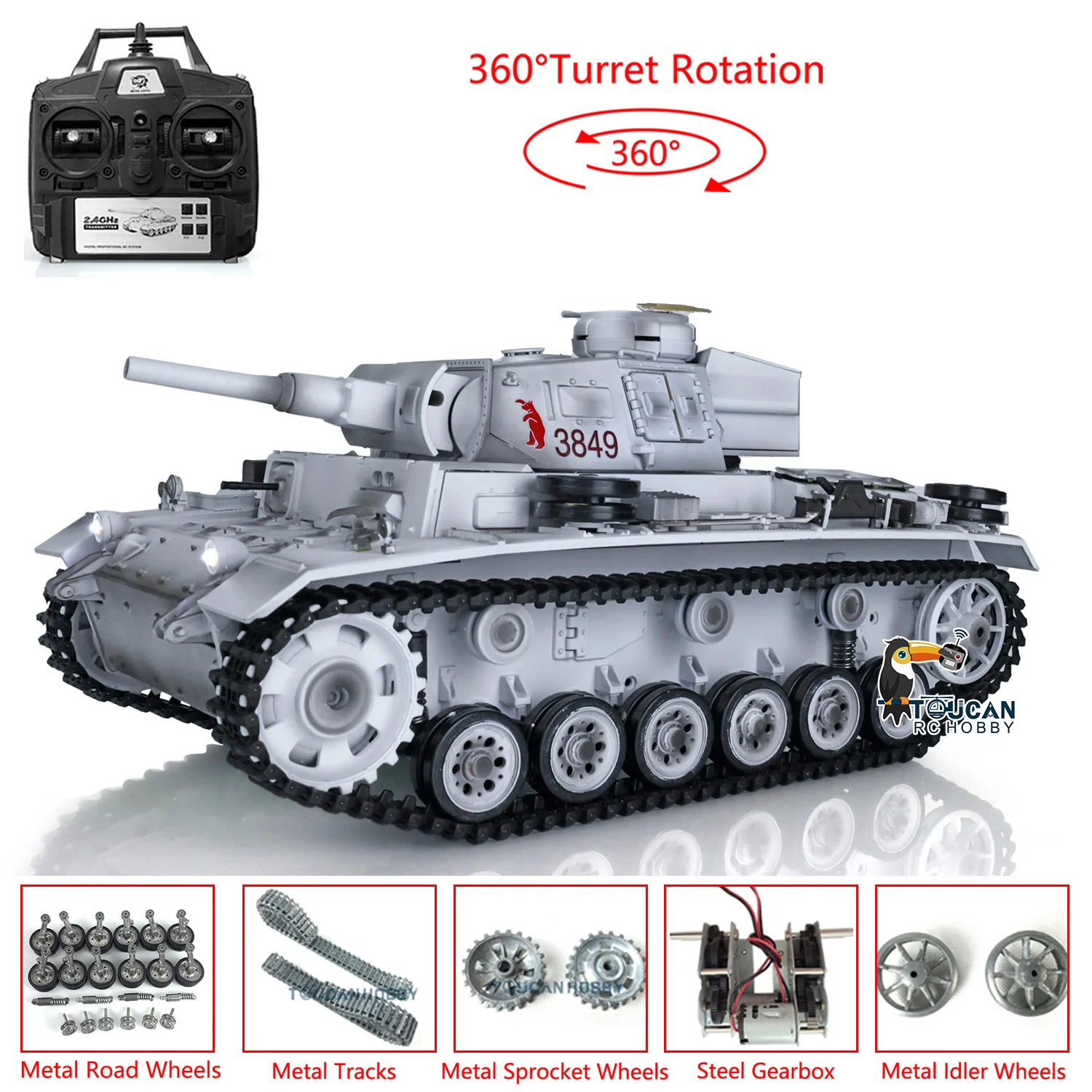 Heng Long RC Tank 1/16 Snow 7.0 Customized Panzer III H 3849 Metal Wheels 360° Turret Rotation Remote Control Tank RC Cars Model
Heng Long RC Tank 1/16 Snow 7.0 Customized Panzer III H 3849 Metal Wheels 360° Turret Rotation Remote Control Tank RC Cars Model