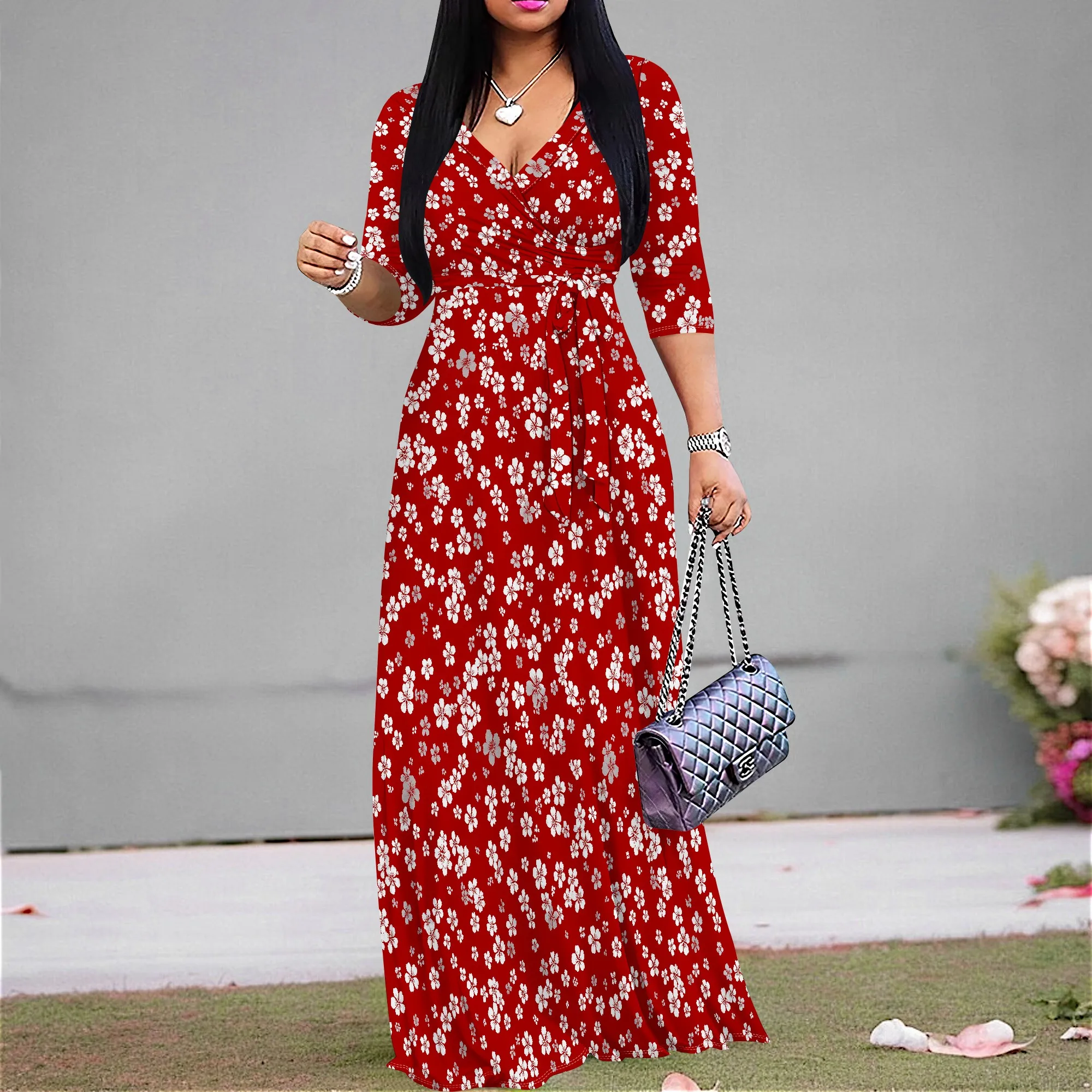 Red Floral Wrap Maxi Dress Women's V-Neck S-3XL Spring or Summer Casual Dress 2025 New Arrival
Red Floral Wrap Maxi Dress Women's V-Neck S-3XL Spring or Summer Casual Dress 2025 New Arrival