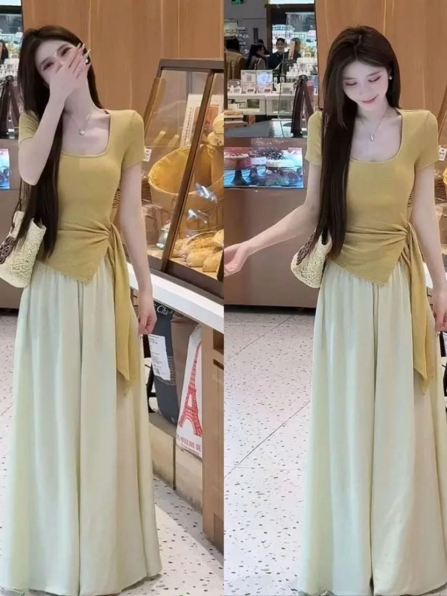 Summer T-Shirt Shorts Set Women's High Waist Draped Feel Irregular Tied Top Bottoms Fashionable Two-Piece Ensemble
Summer T-Shirt Shorts Set Women's High Waist Draped Feel Irregular Tied Top Bottoms Fashionable Two-Piece Ensemble